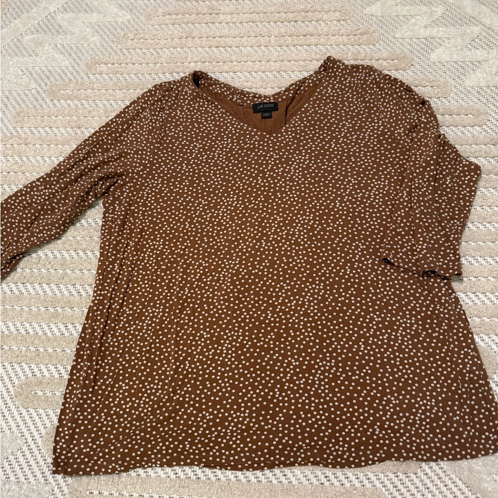 Brown Polka Dot V-Neck Women’s Top